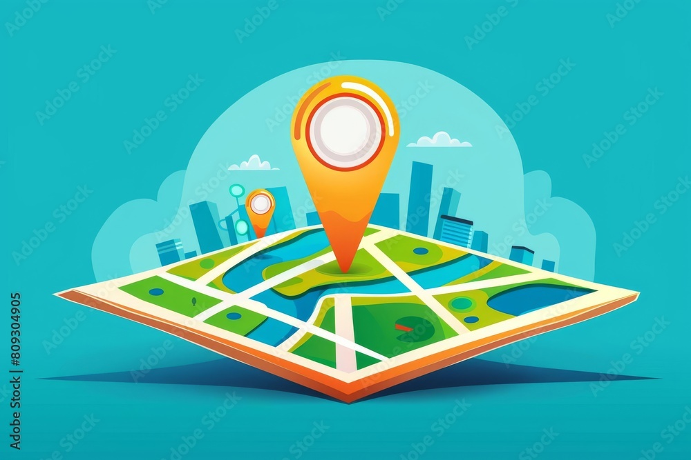 local seo concept map with pin point for business location digital marketing illustration