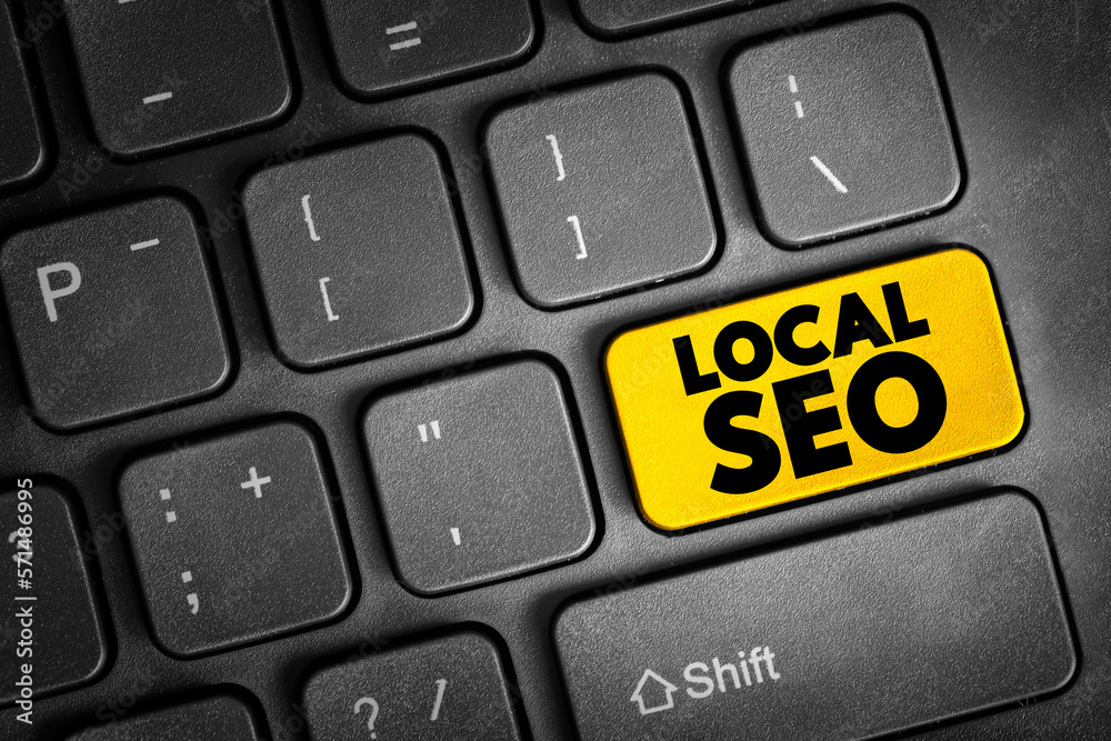 Local Seo - practice of optimizing a website in order to increase traffic, leads and brand awareness from local search, text button on keyboard